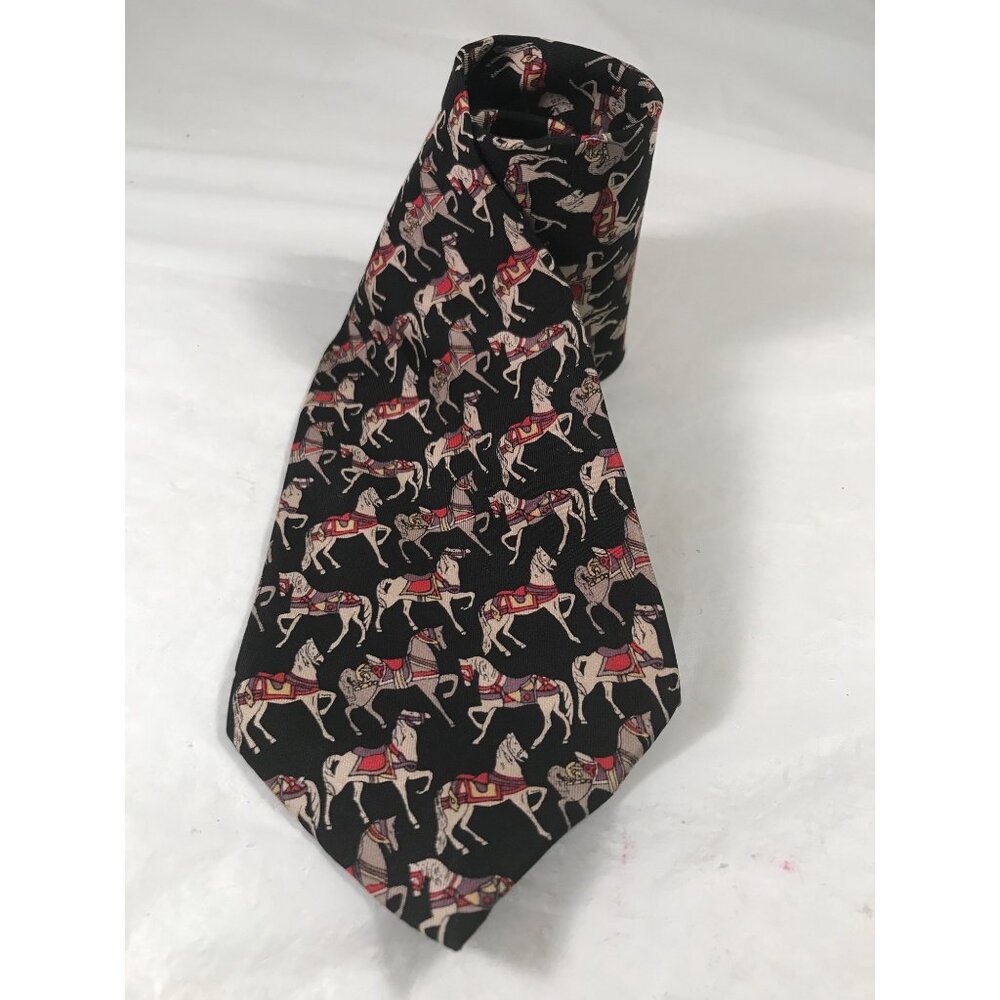 MBP Mens Italian Black Silk Equestrian Prancing Horse Tie